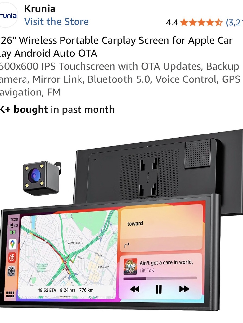 Wireless 10.26" Portable CarPlay & Android Auto Touchscreen - Black